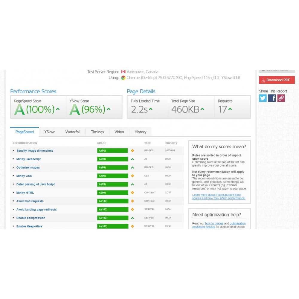 Module Google PageSpeed Insight PrestaShop