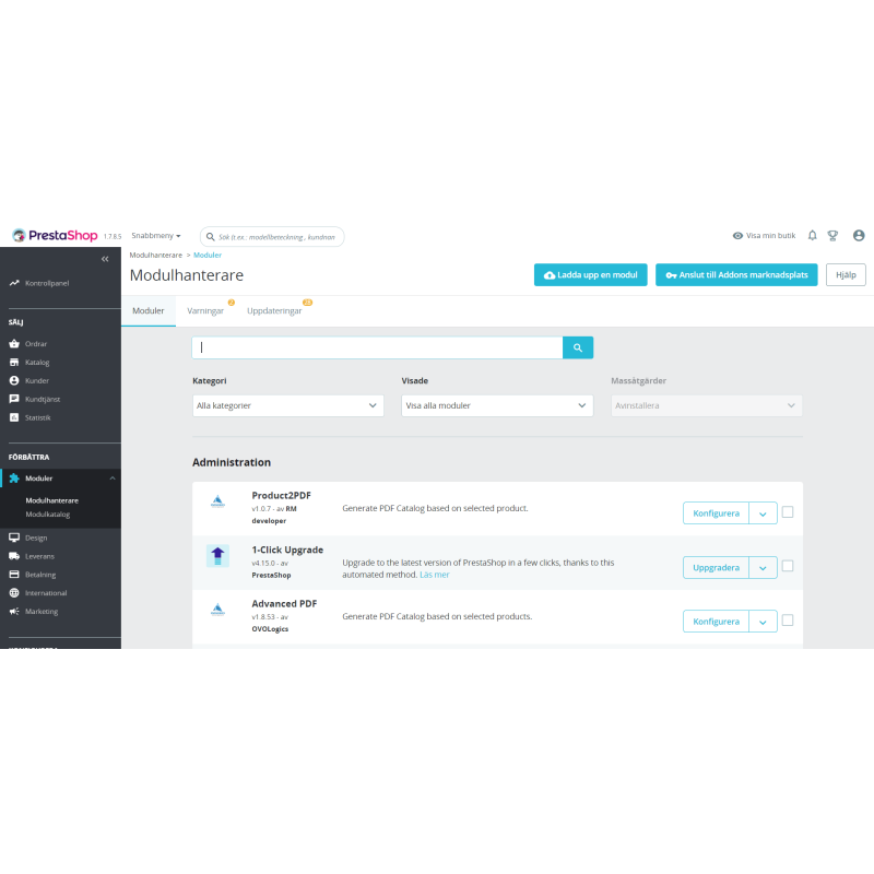 Prestashop -Produktinfo nedladdning PDF