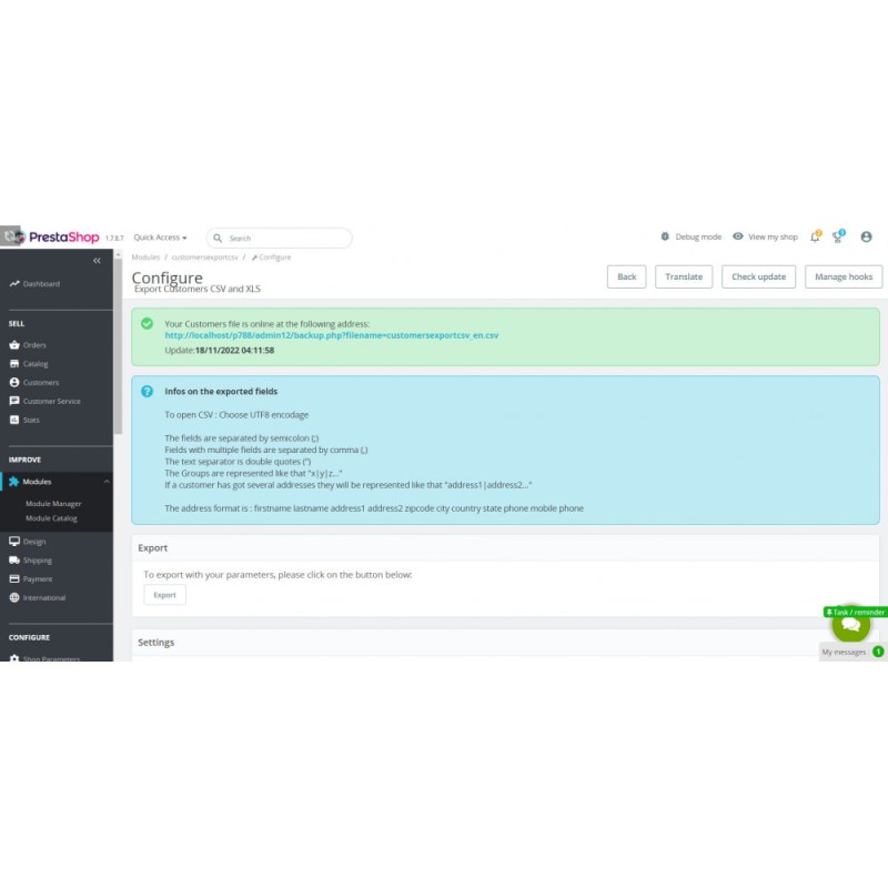 Prestashop Export Customers CSV and XLS - Advance
