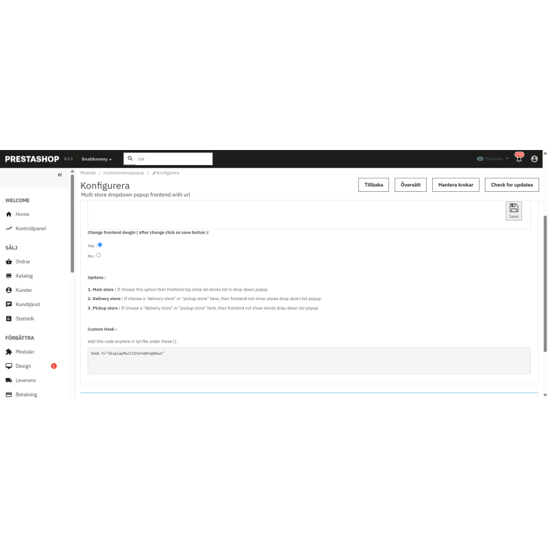 Multi store dropdown popup frontend with url Prestashop module